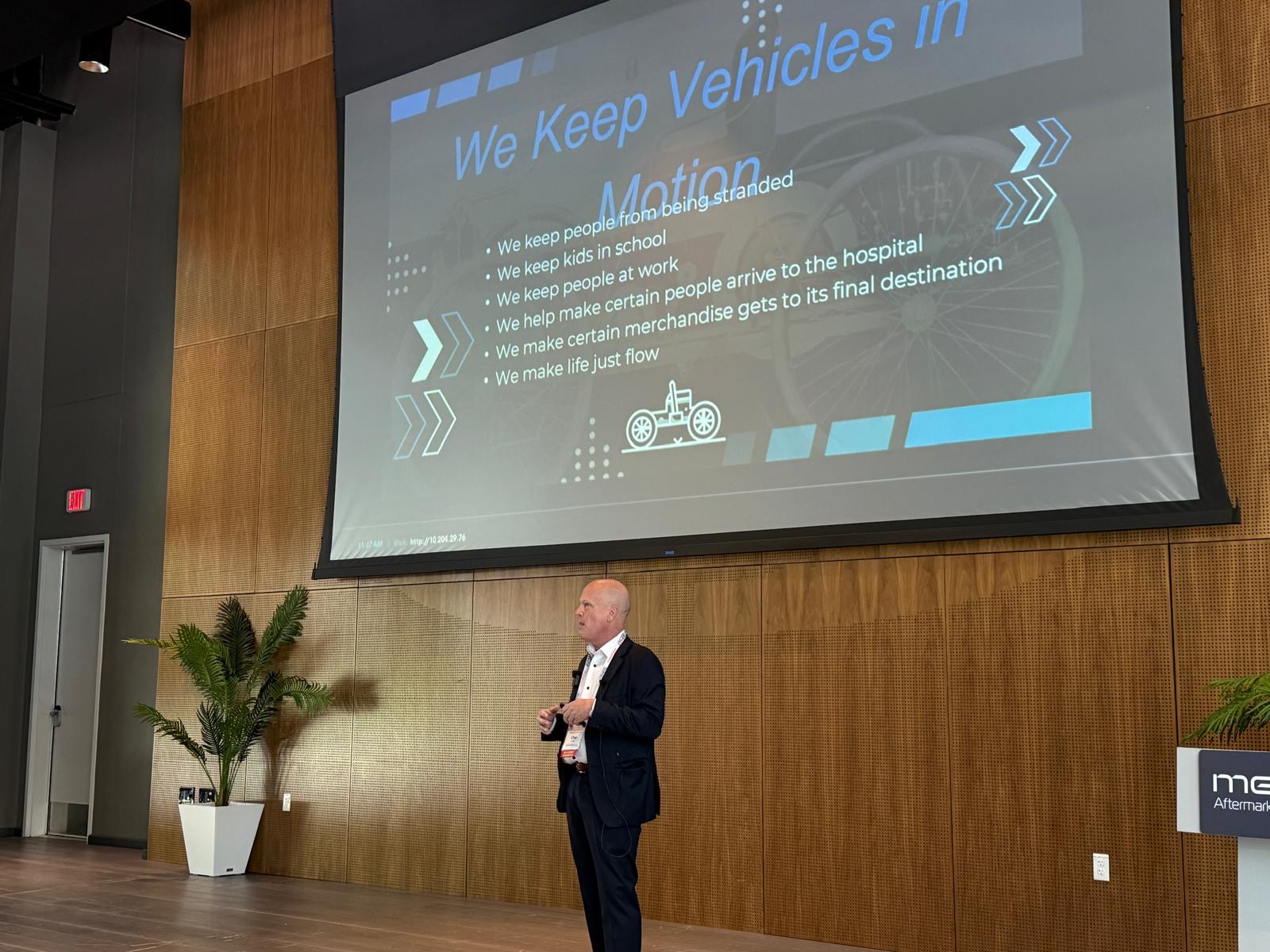 Chip Carlson speaking at MEMA Aftermarket Suppliers conference